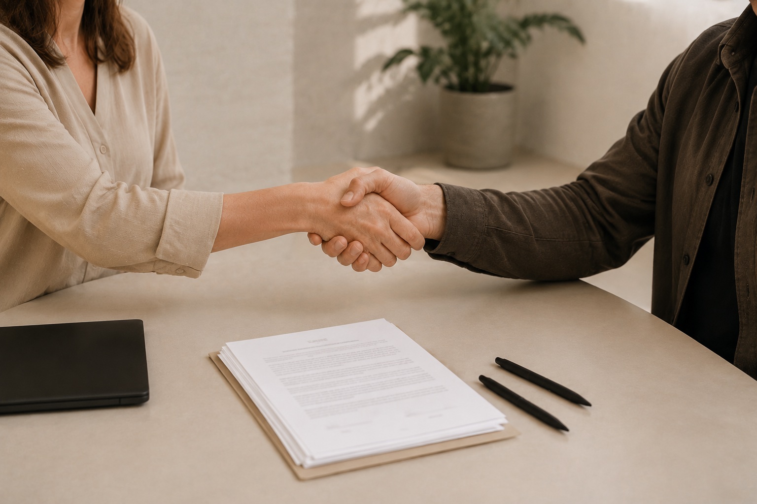 Interlocutrice Easy One Concept concluant un accord avec un client.