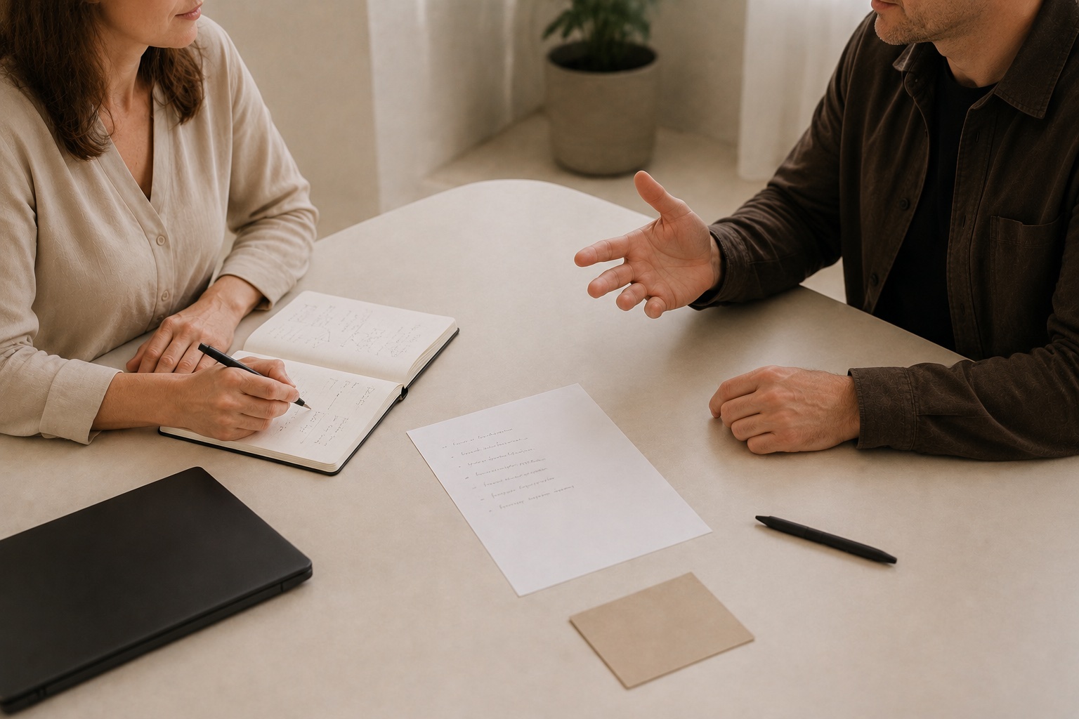 Interlocutrice Easy One Concept écoutant un client présenter son besoin.
